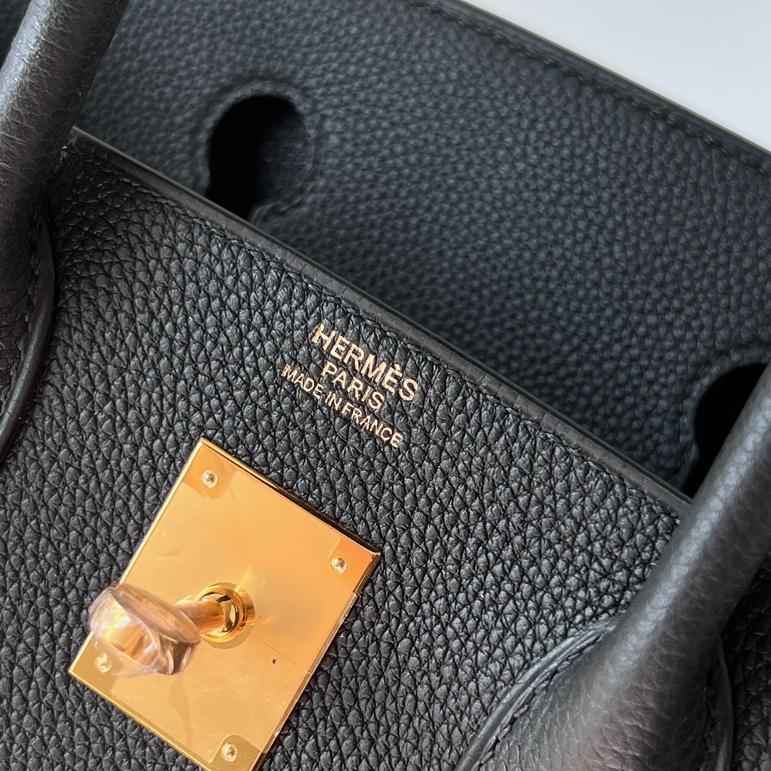 Birkin 30cm Togo leather original calfskin 89 black Noir gold buckle fully handmade wax thread Ghw Stock - Image 7