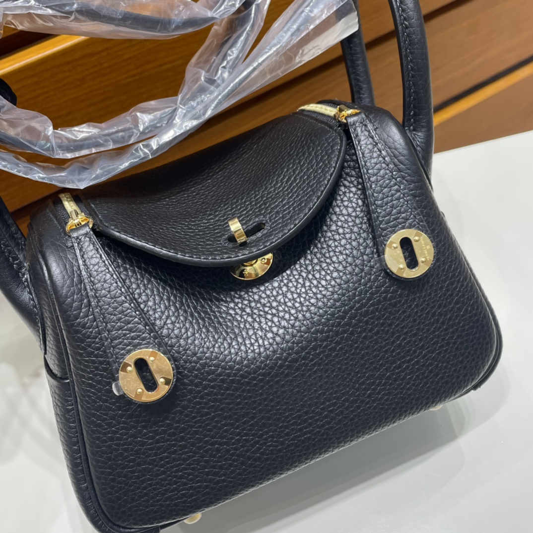 Mini Lindy Clemence 89 black Noir gold buckle fully handmade wax stitching Ghw Stock - Image 2