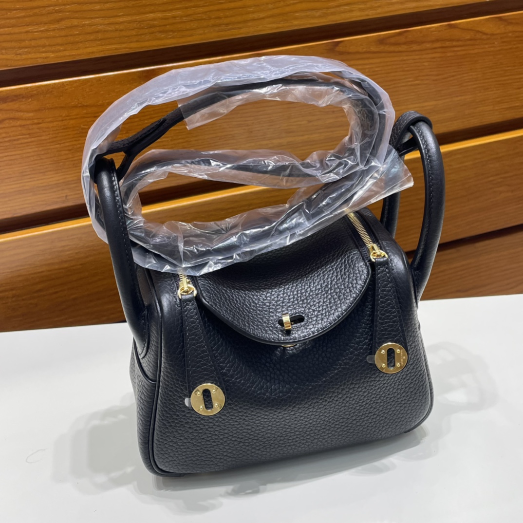 Mini Lindy Clemence 89 black Noir gold buckle fully handmade wax stitching Ghw Stock - Image 7
