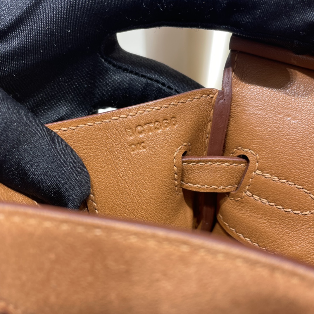 Birkin 25cm Grizzly Swift with Suede Ck37 golden brown silver buckle fully handmade wax stitching Phw Stock - Image 7