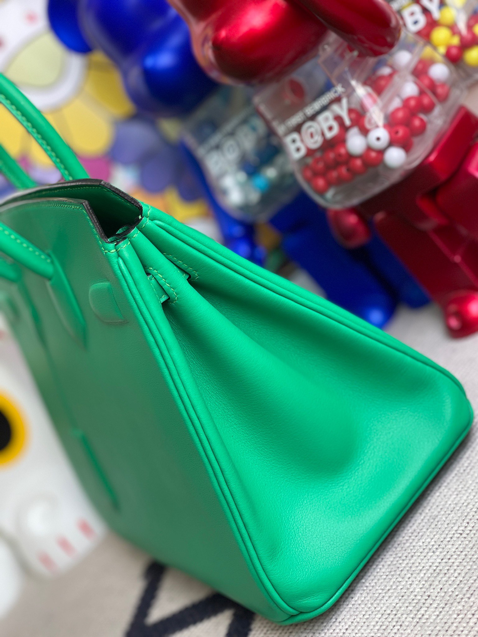 Birkin 25cm Shadow Swift Phantom 6W Mint Green Fully Handmade Wax Thread Phw Stock - Image 2