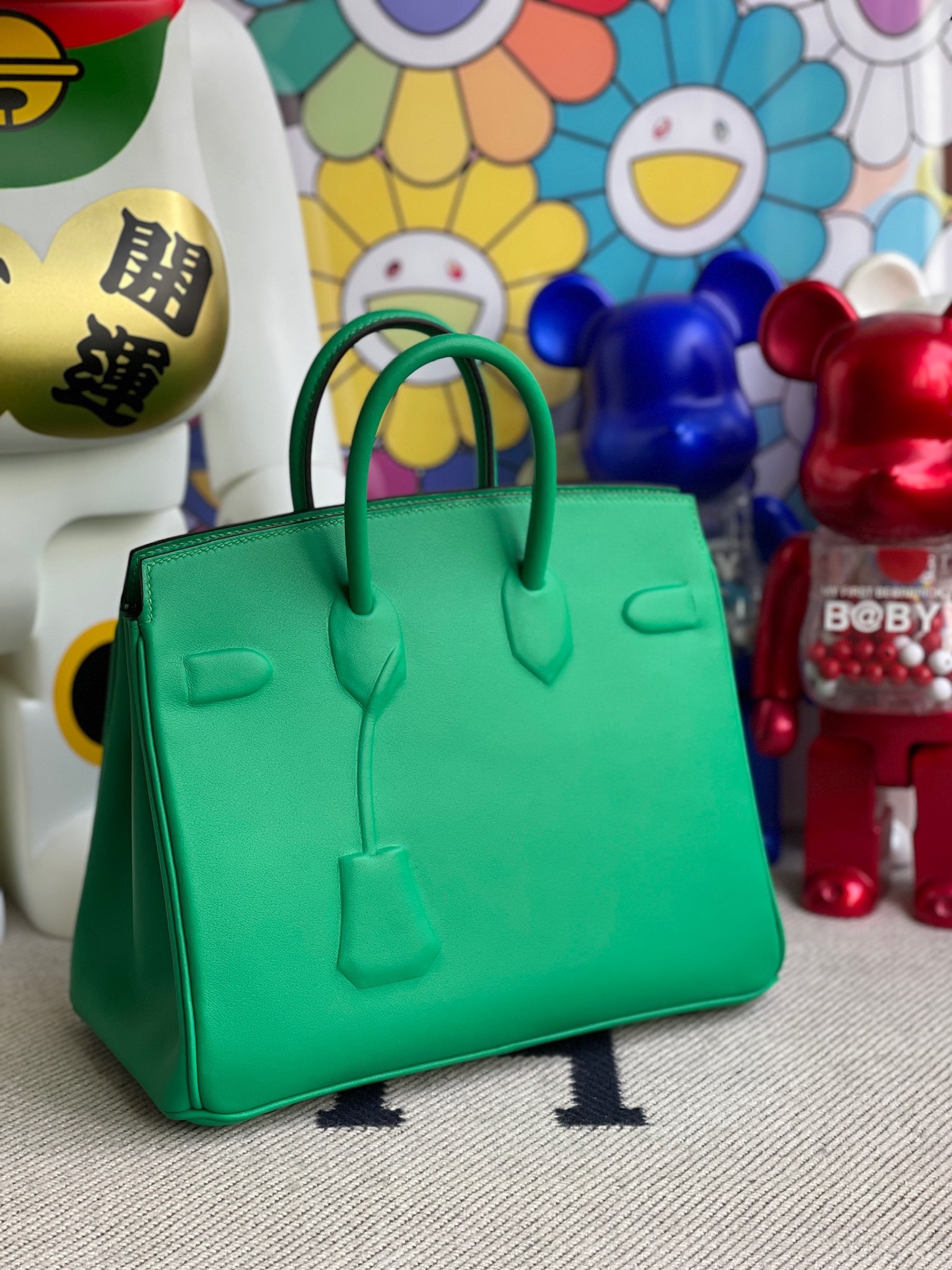 Birkin 25cm Shadow Swift Phantom 6W Mint Green Fully Handmade Wax Thread Phw Stock - Image 3