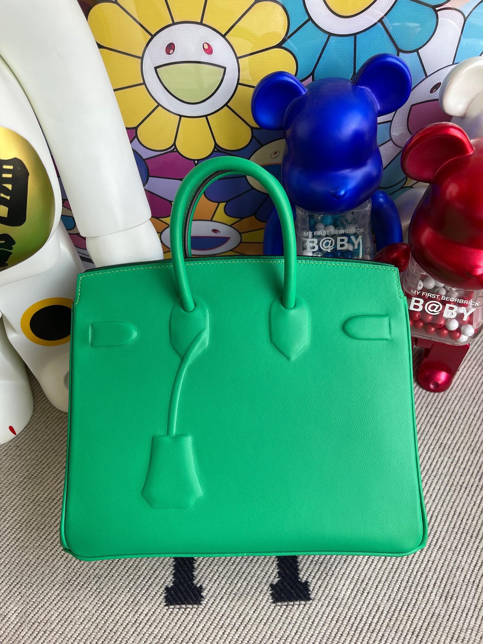 Birkin 25cm Shadow Swift Phantom 6W Mint Green Fully Handmade Wax Thread Phw Stock - Image 7