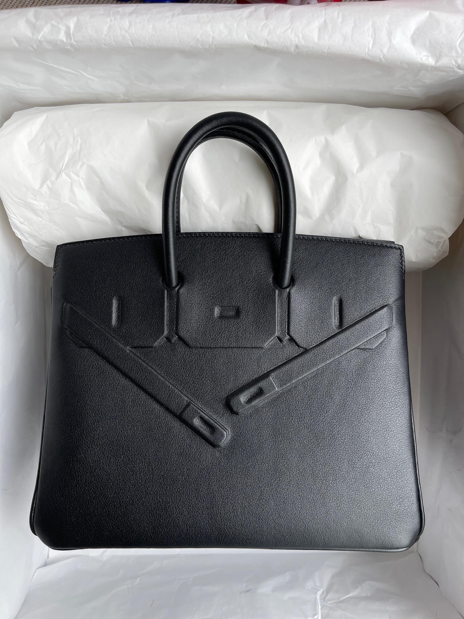 Birkin 25cm Shadow Swift Phantom Ck89 Black Noir Fully Handmade Wax Thread Phw Stock