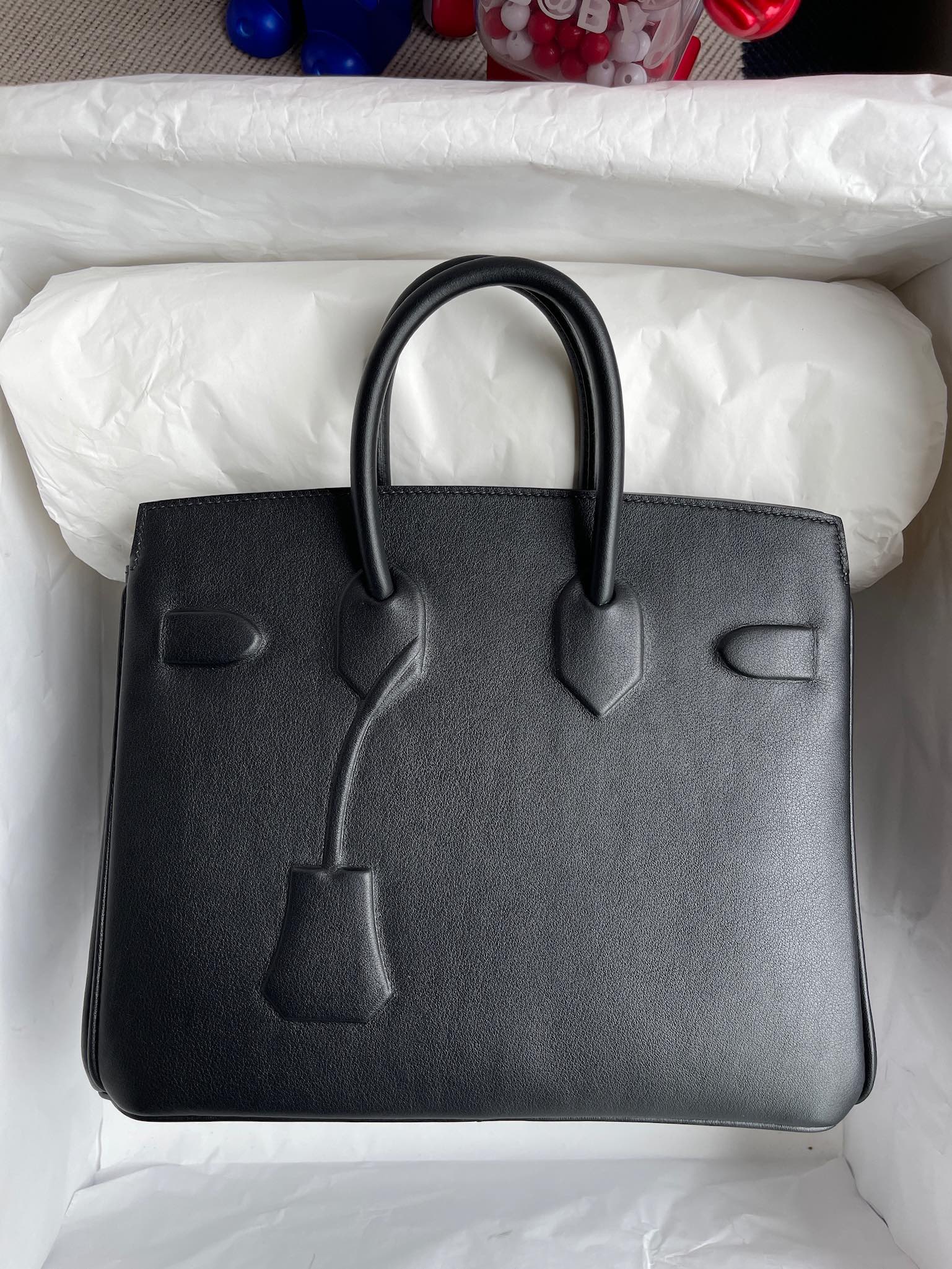 Birkin 25cm Shadow Swift Phantom Ck89 Black Noir Fully Handmade Wax Thread Phw Stock - Image 2