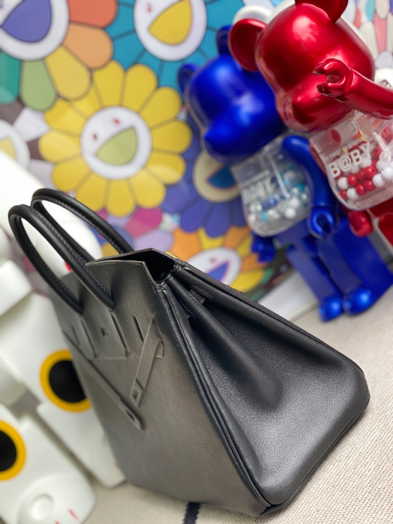 Birkin 25cm Shadow Swift Phantom Ck89 Black Noir Fully Handmade Wax Thread Phw Stock - Image 4
