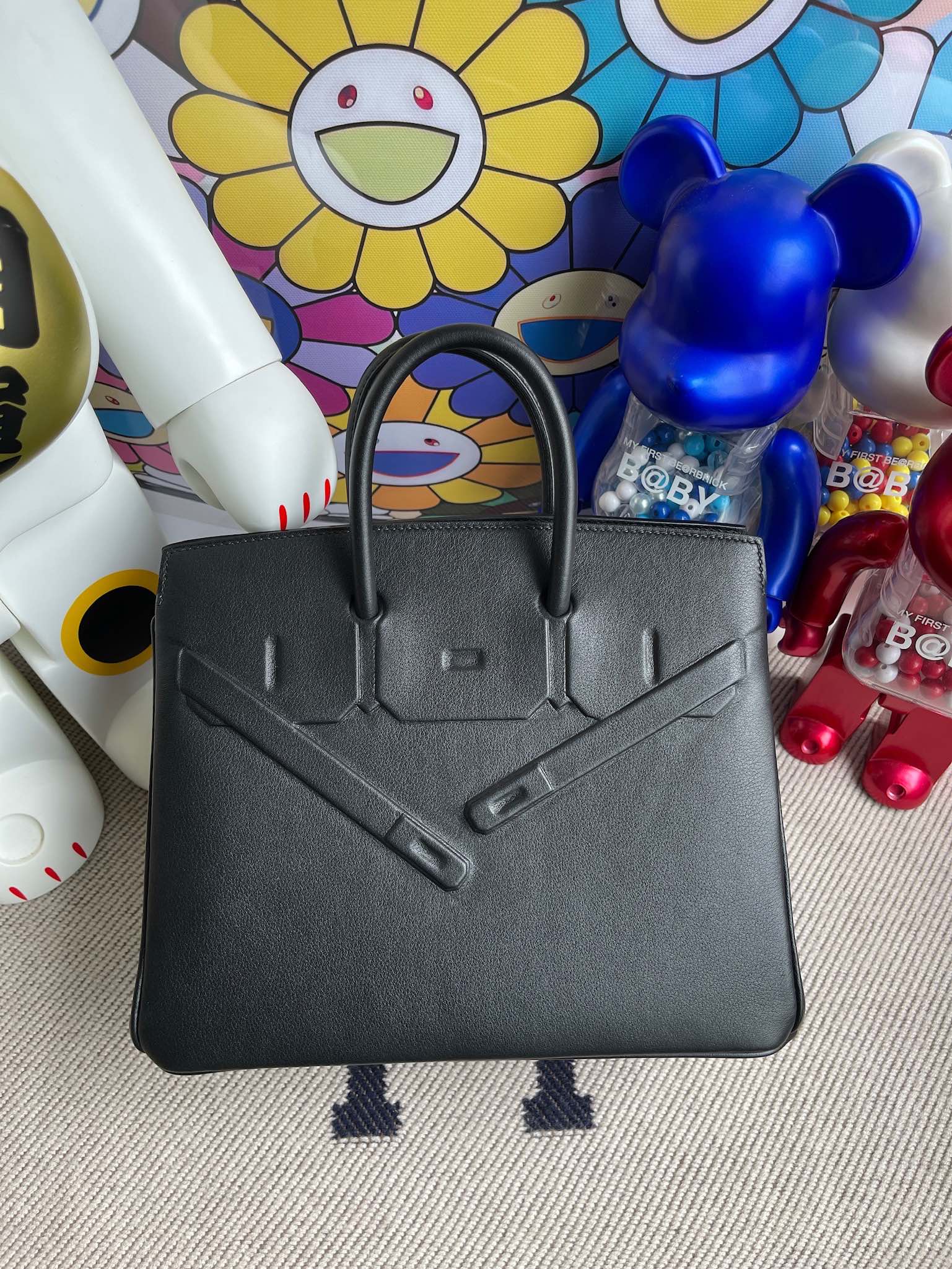 Birkin 25cm Shadow Swift Phantom Ck89 Black Noir Fully Handmade Wax Thread Phw Stock - Image 8