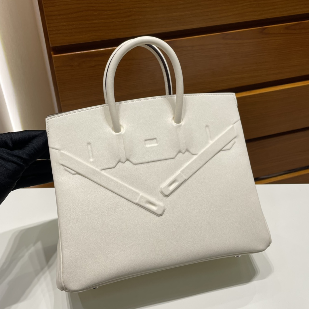 Birkin 25cm Shadow Swift Phantom I2 Cream White Nate Fully Handmade Wax Seam Phw Customized✈️