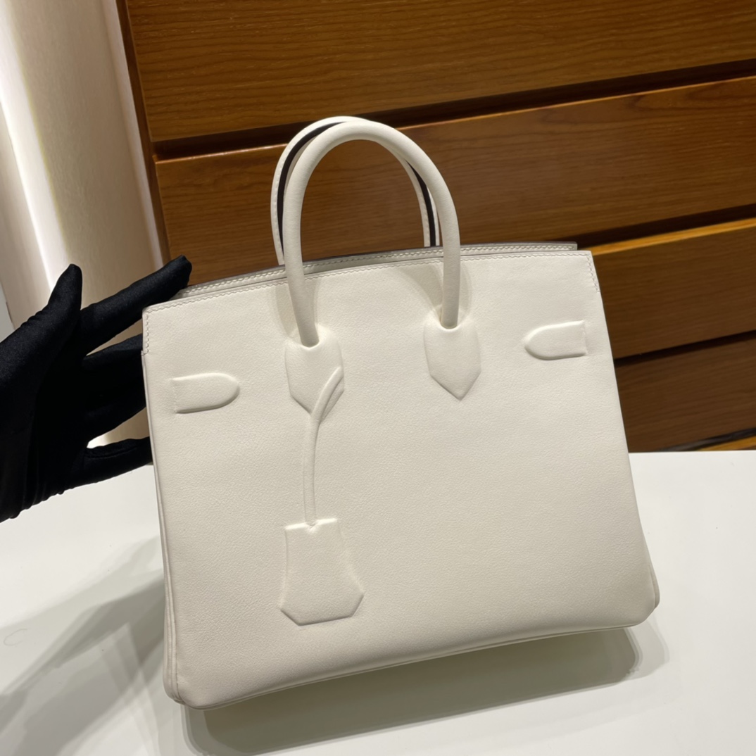 Birkin 25cm Shadow Swift Phantom I2 Cream White Nate Fully Handmade Wax Seam Phw Customized✈️ - Image 3