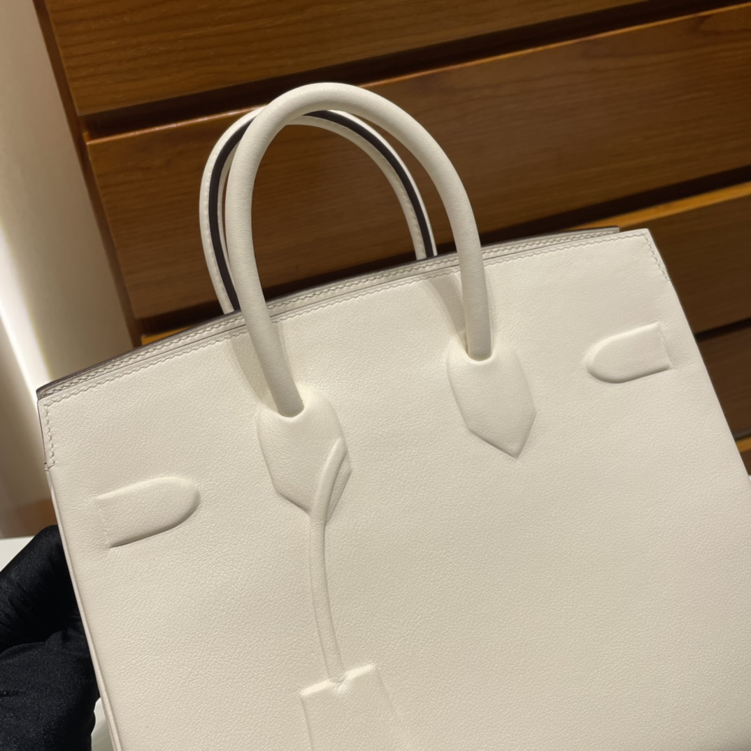 Birkin 25cm Shadow Swift Phantom I2 Cream White Nate Fully Handmade Wax Seam Phw Customized✈️ - Image 4