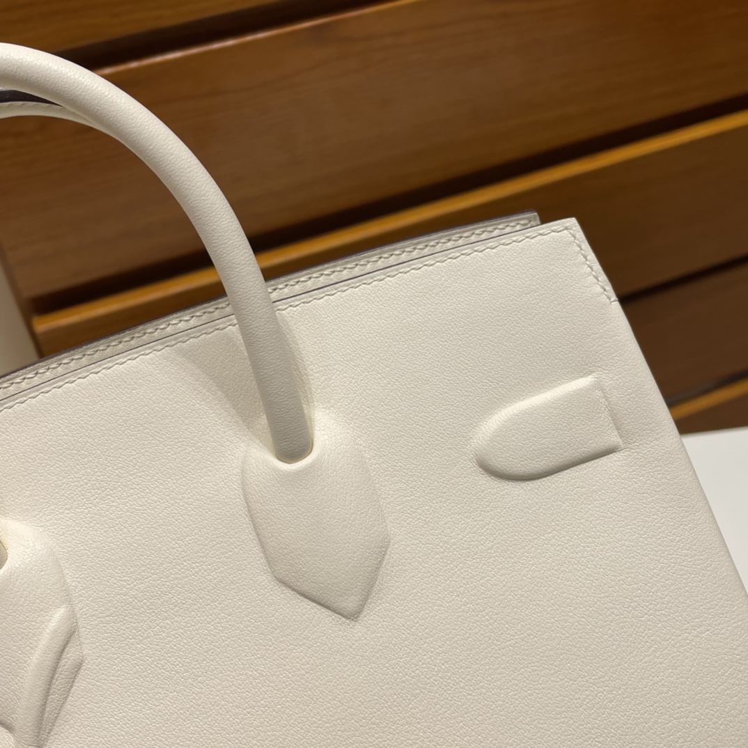 Birkin 25cm Shadow Swift Phantom I2 Cream White Nate Fully Handmade Wax Seam Phw Customized✈️ - Image 5