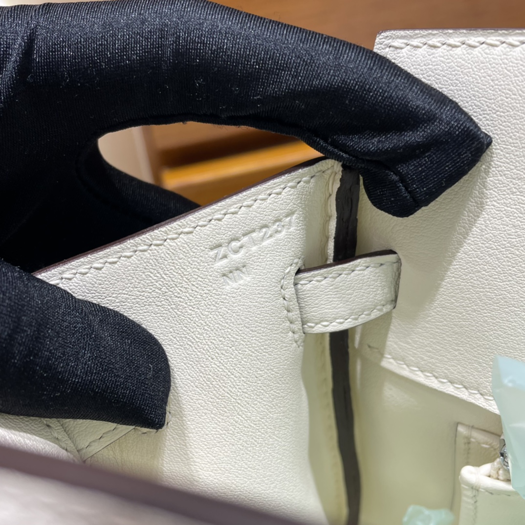 Birkin 25cm Shadow Swift Phantom I2 Cream White Nate Fully Handmade Wax Seam Phw Customized✈️ - Image 6