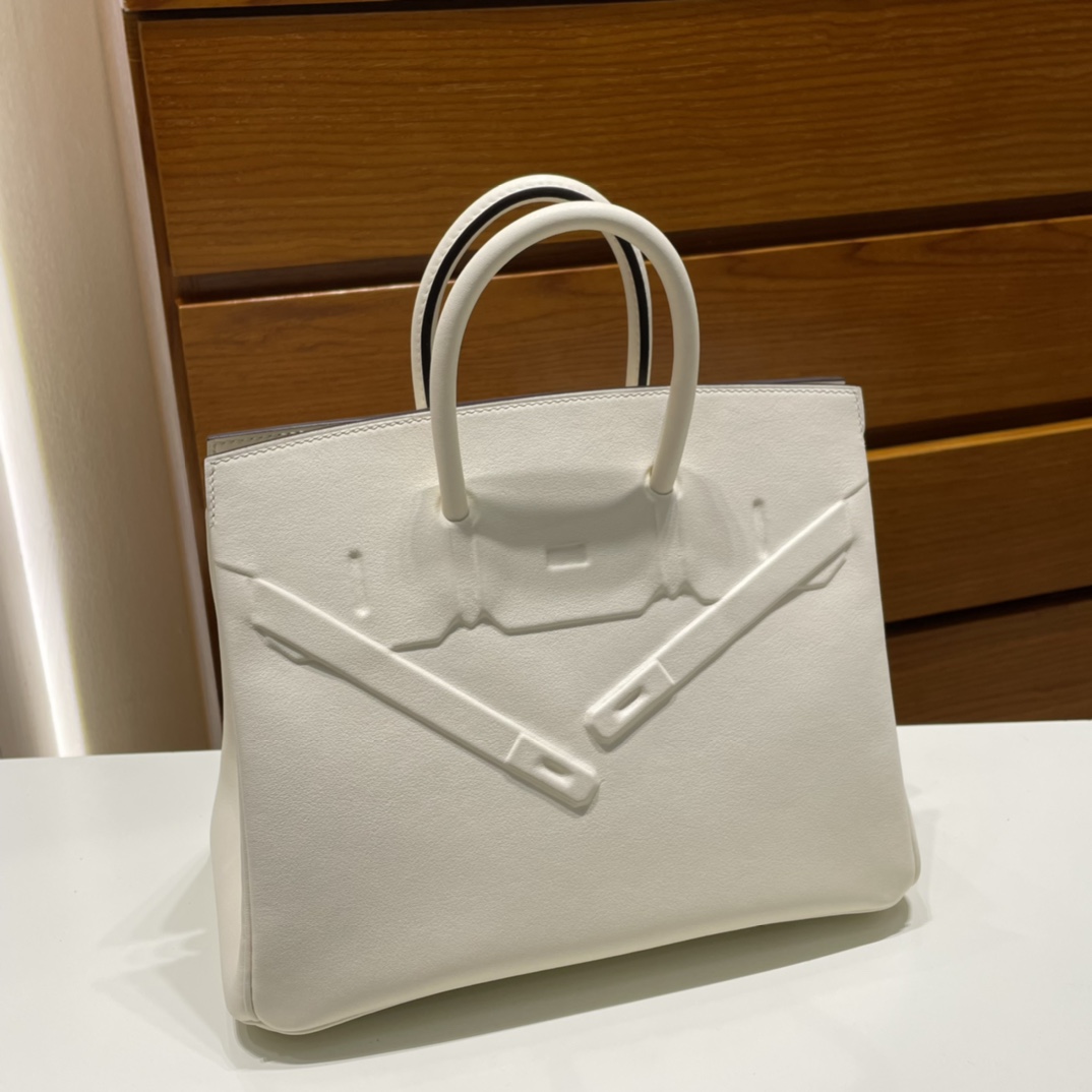 Birkin 25cm Shadow Swift Phantom I2 Cream White Nate Fully Handmade Wax Seam Phw Customized✈️ - Image 8