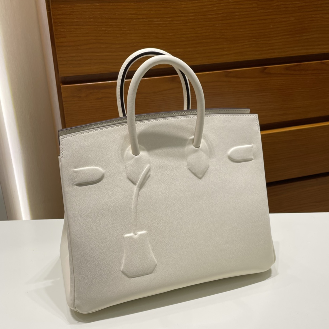 Birkin 25cm Shadow Swift Phantom I2 Cream White Nate Fully Handmade Wax Seam Phw Customized✈️ - Image 9