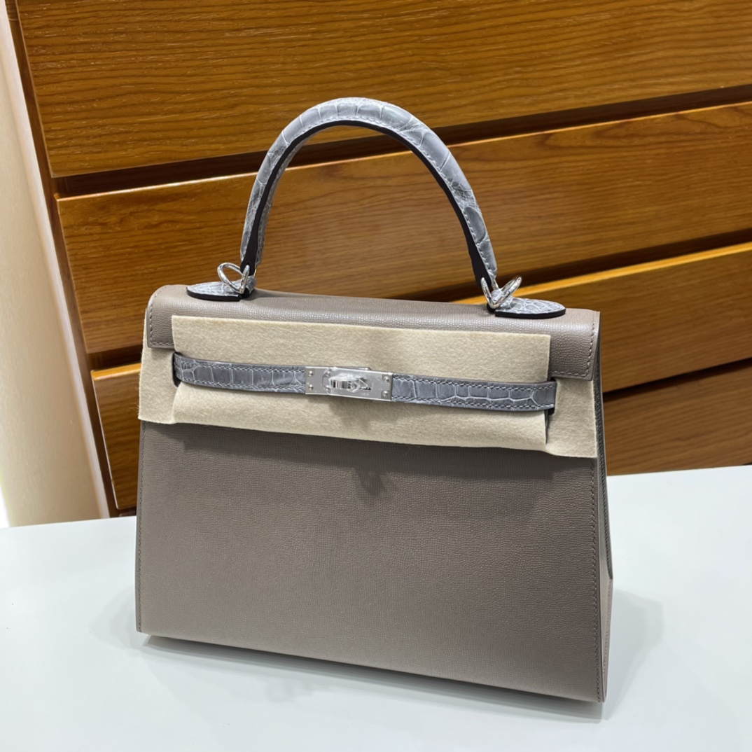 Kelly 25cm Madame leather patchwork/glossy Nile crocodile Silver buckle customized✈️ - Image 8