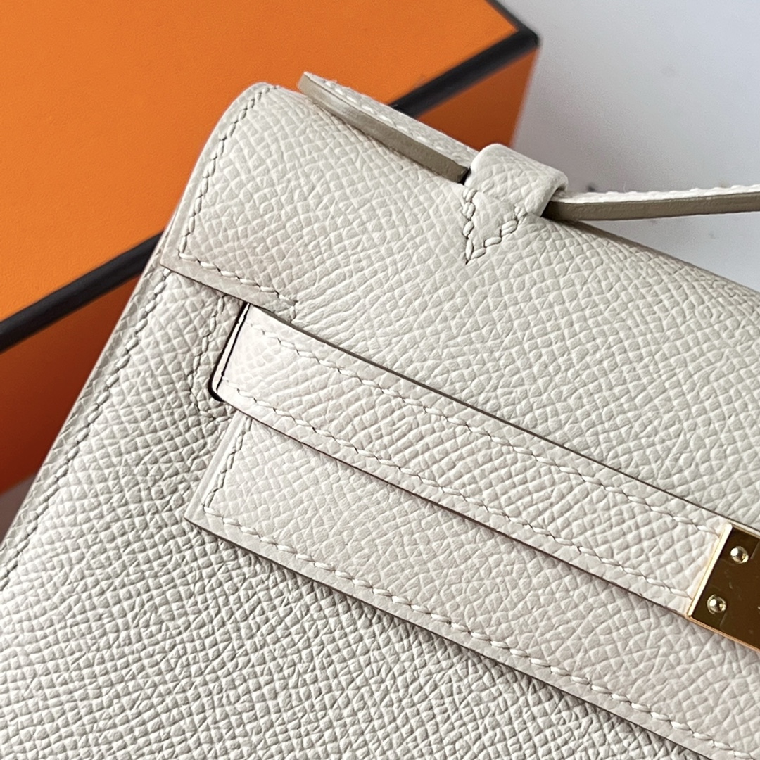 Kelly Pochette 22cm Epsom 10 milkshake white Craie gold buckle fully handmade wax stitching Ghw - Image 2