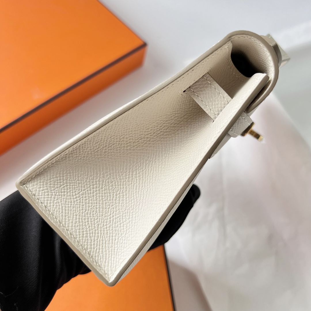 Kelly Pochette 22cm Epsom 10 milkshake white Craie gold buckle fully handmade wax stitching Ghw - Image 3
