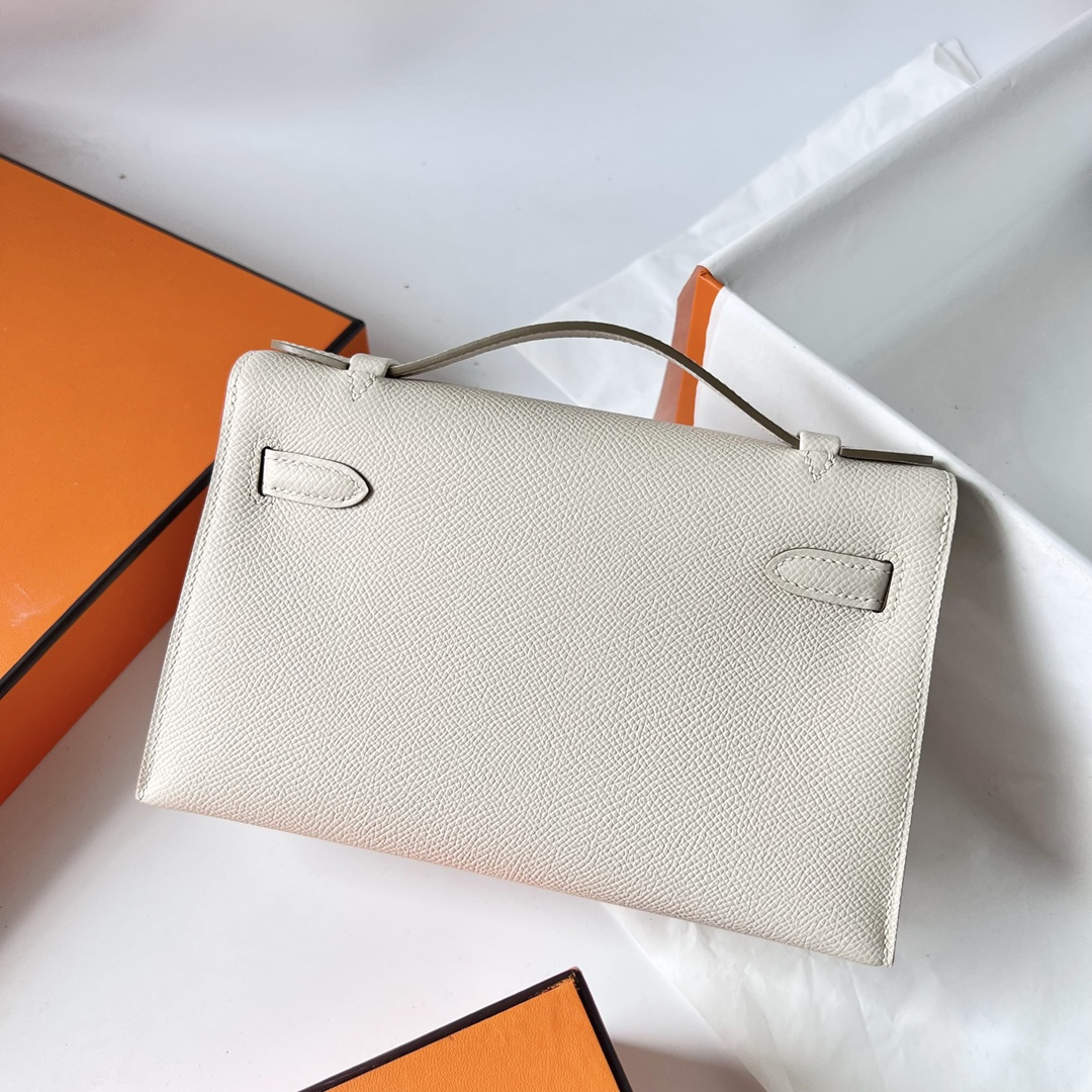 Kelly Pochette 22cm Epsom 10 milkshake white Craie gold buckle fully handmade wax stitching Ghw - Image 4