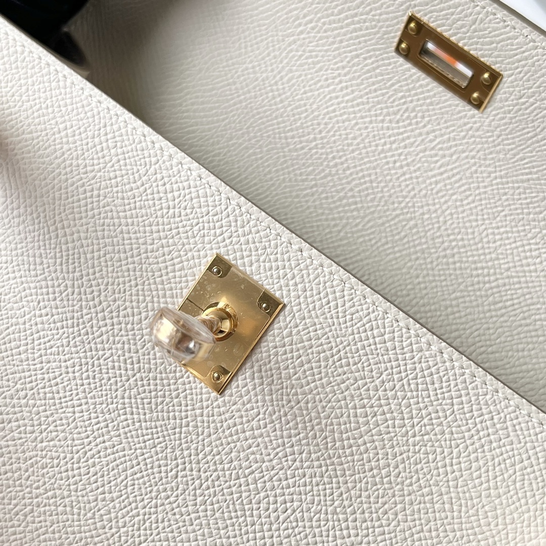 Kelly Pochette 22cm Epsom 10 milkshake white Craie gold buckle fully handmade wax stitching Ghw - Image 6