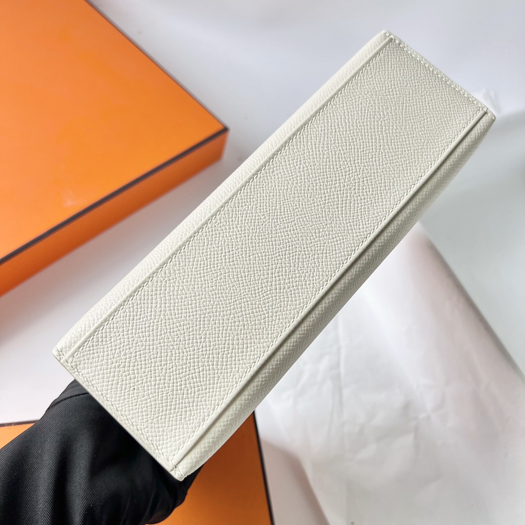 Kelly Pochette 22cm Epsom 10 milkshake white Craie gold buckle fully handmade wax stitching Ghw - Image 8
