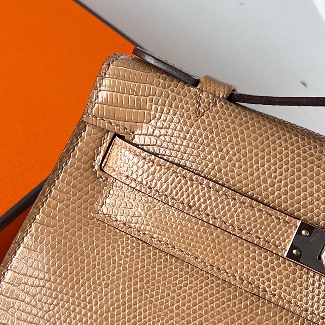 Mini Kelly Pochette 22cm Lizard imported lizard skin 0M milk tea color Chai silver buckle fully handmade wax stitching Phw customized✈️ - Image 2