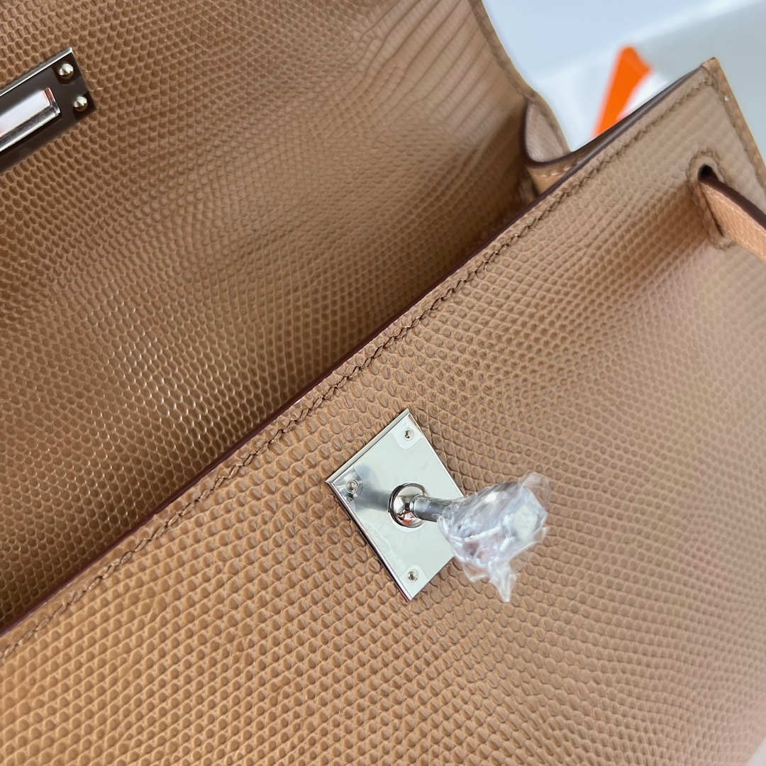 Mini Kelly Pochette 22cm Lizard imported lizard skin 0M milk tea color Chai silver buckle fully handmade wax stitching Phw customized✈️ - Image 6