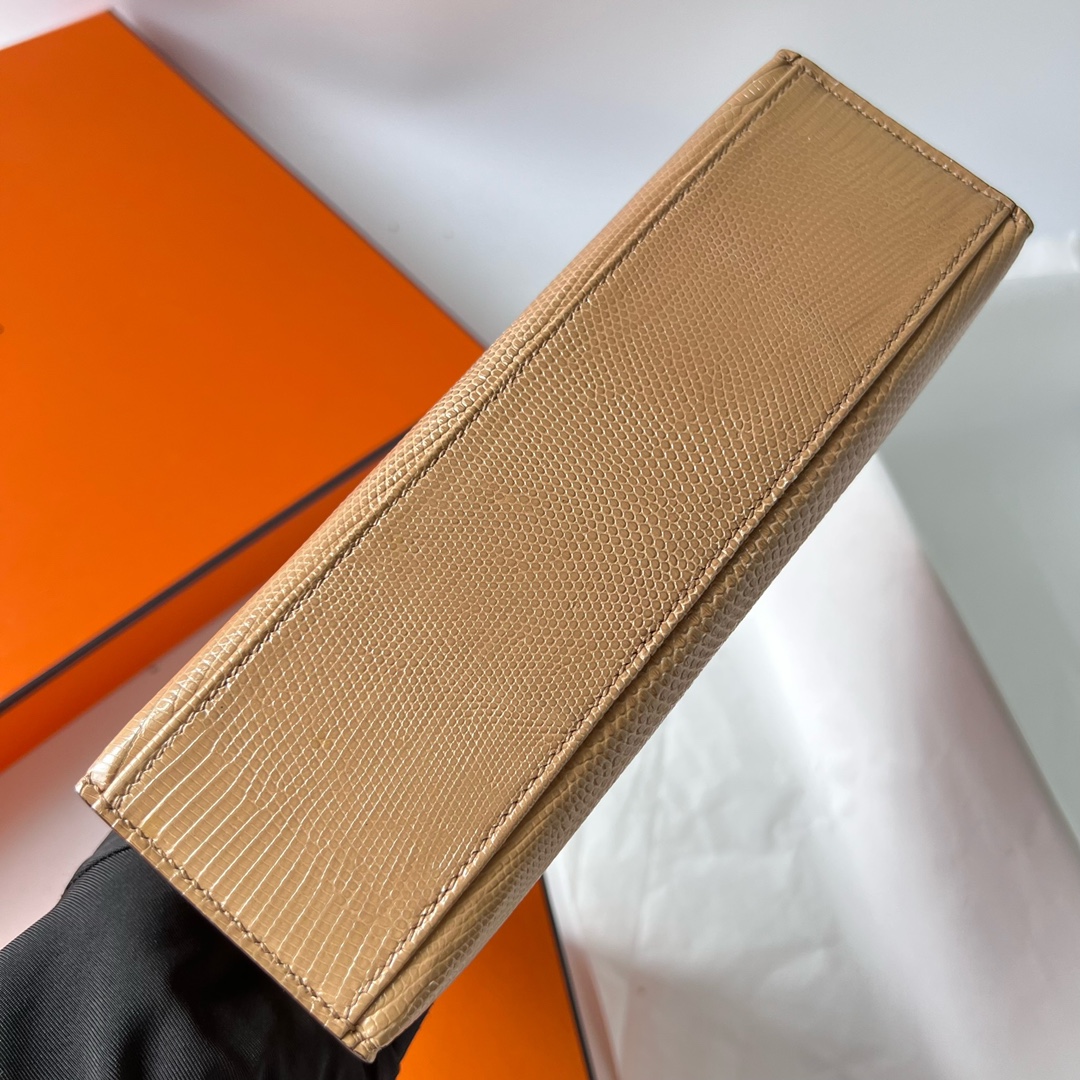 Mini Kelly Pochette 22cm Lizard imported lizard skin 0M milk tea color Chai silver buckle fully handmade wax stitching Phw customized✈️ - Image 8