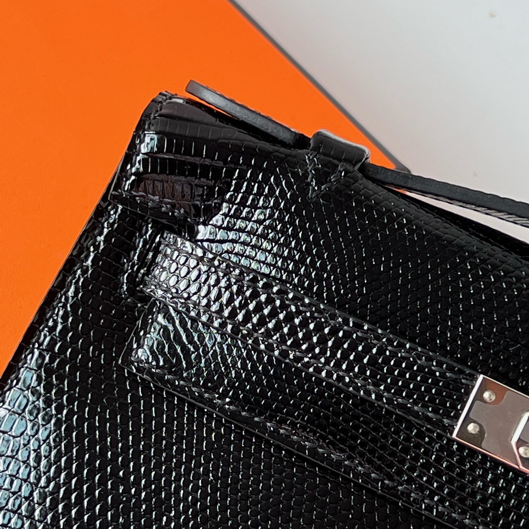 Mini Kelly Pochette 22cm Lizard imported lizard skin Ck89 black Noir silver buckle fully handmade wax stitching Phw customized✈️ - Image 2
