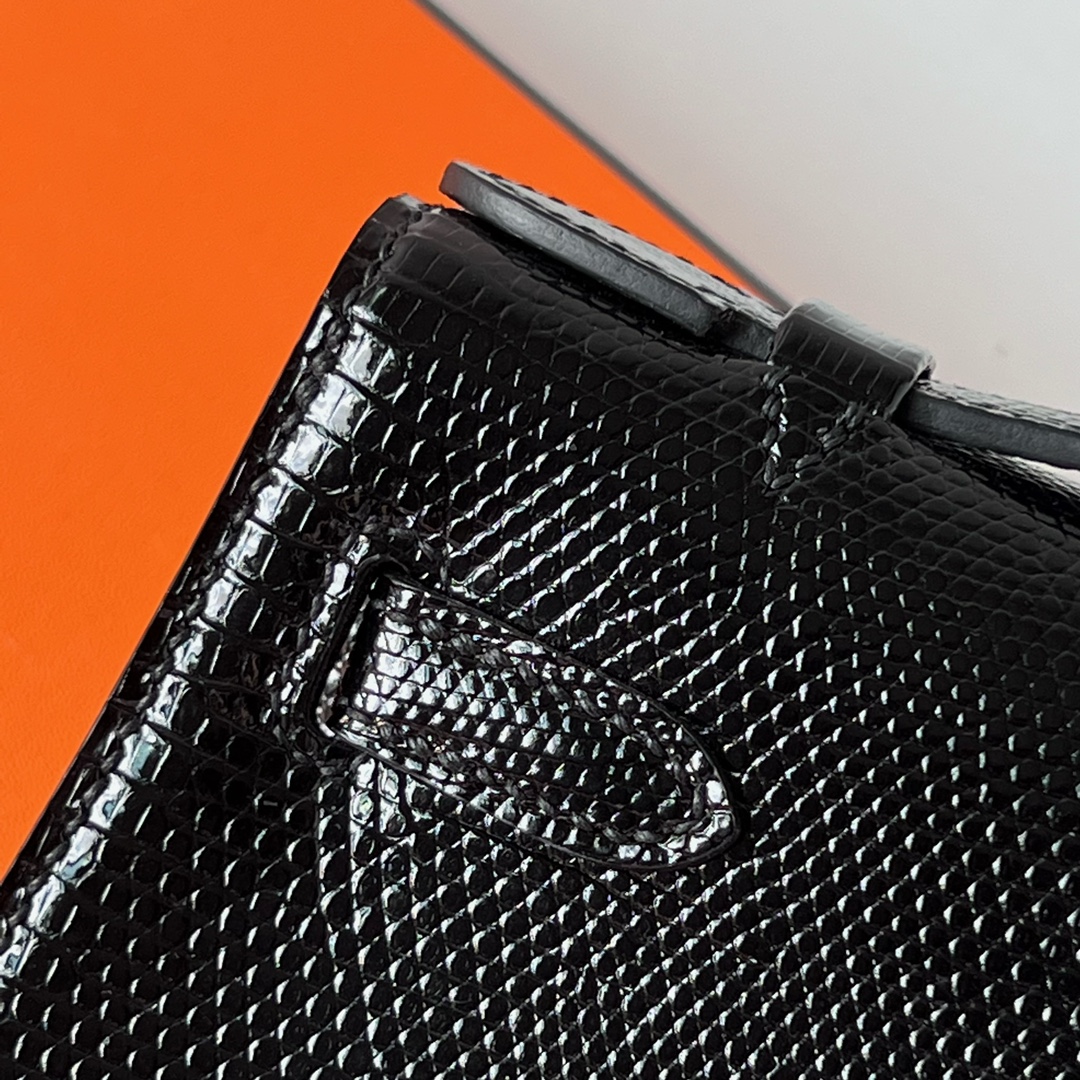 Mini Kelly Pochette 22cm Lizard imported lizard skin Ck89 black Noir silver buckle fully handmade wax stitching Phw customized✈️ - Image 5