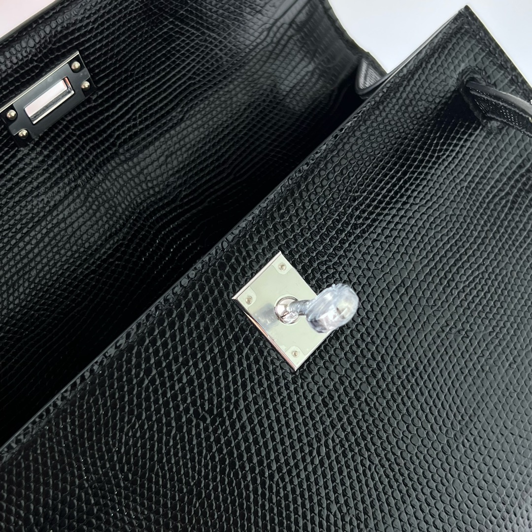 Mini Kelly Pochette 22cm Lizard imported lizard skin Ck89 black Noir silver buckle fully handmade wax stitching Phw customized✈️ - Image 7