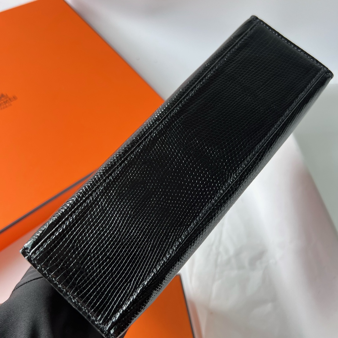 Mini Kelly Pochette 22cm Lizard imported lizard skin Ck89 black Noir silver buckle fully handmade wax stitching Phw customized✈️ - Image 8