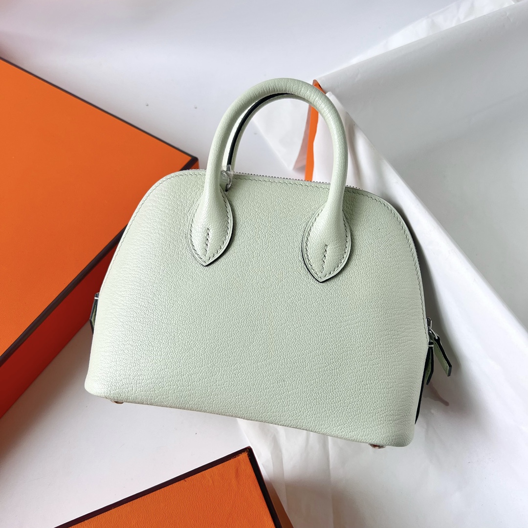 Mini Bolide 20cm Chevre imported goatskin 0S bubble green silver buckle fully handmade wax stitching Phw customized✈️