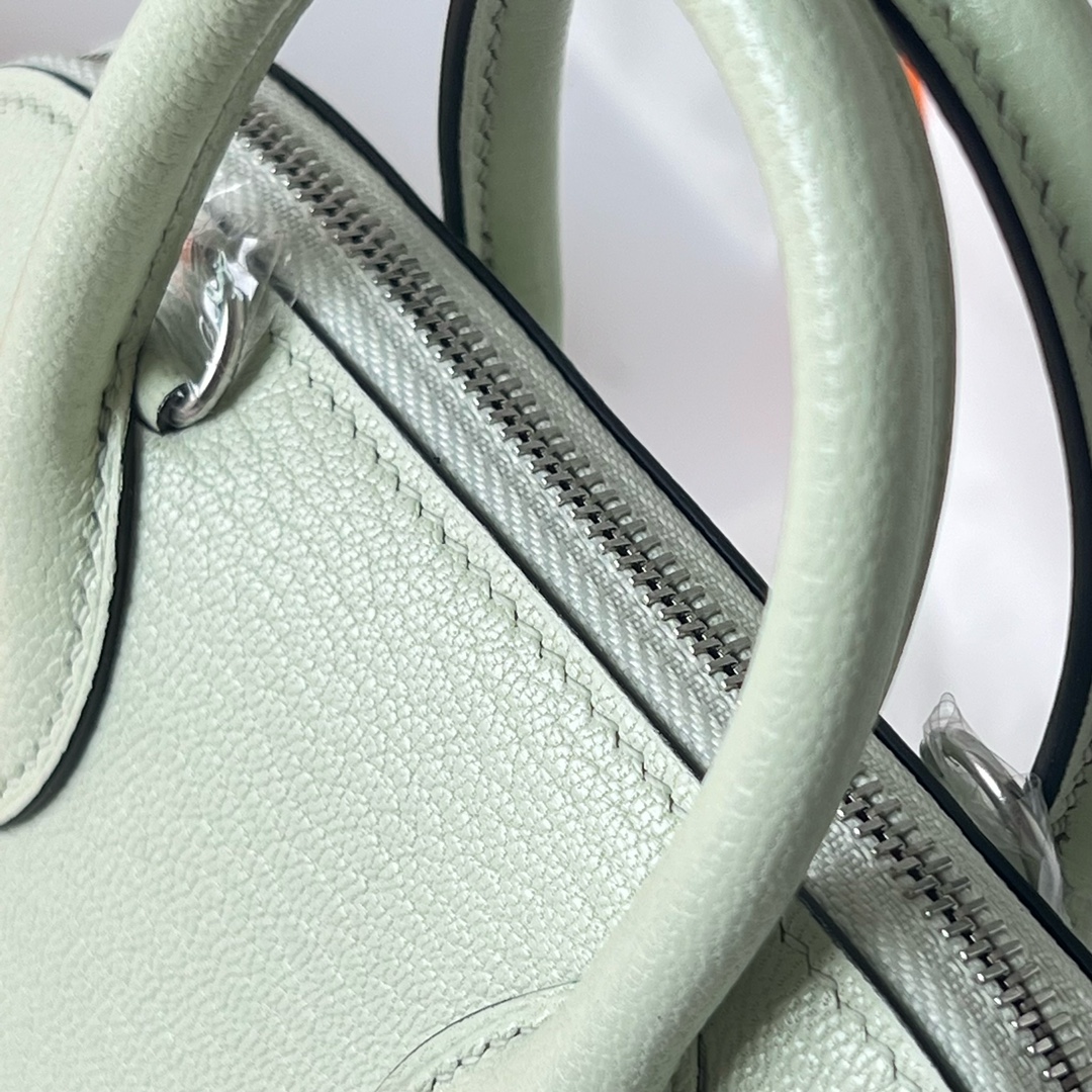Mini Bolide 20cm Chevre imported goatskin 0S bubble green silver buckle fully handmade wax stitching Phw customized✈️ - Image 3