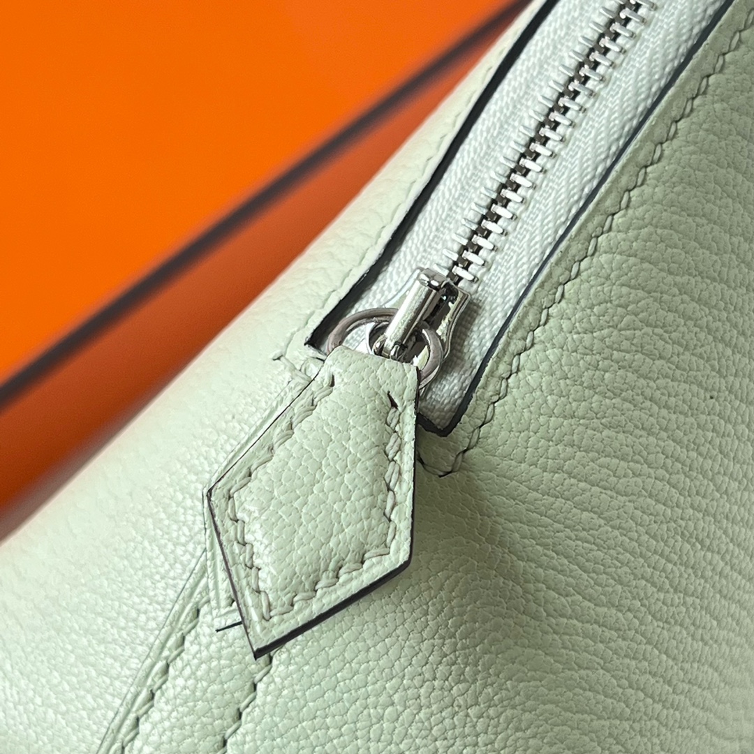 Mini Bolide 20cm Chevre imported goatskin 0S bubble green silver buckle fully handmade wax stitching Phw customized✈️ - Image 5
