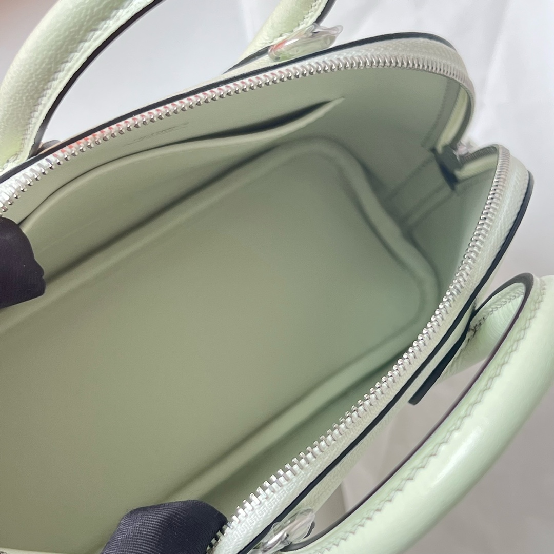 Mini Bolide 20cm Chevre imported goatskin 0S bubble green silver buckle fully handmade wax stitching Phw customized✈️ - Image 6