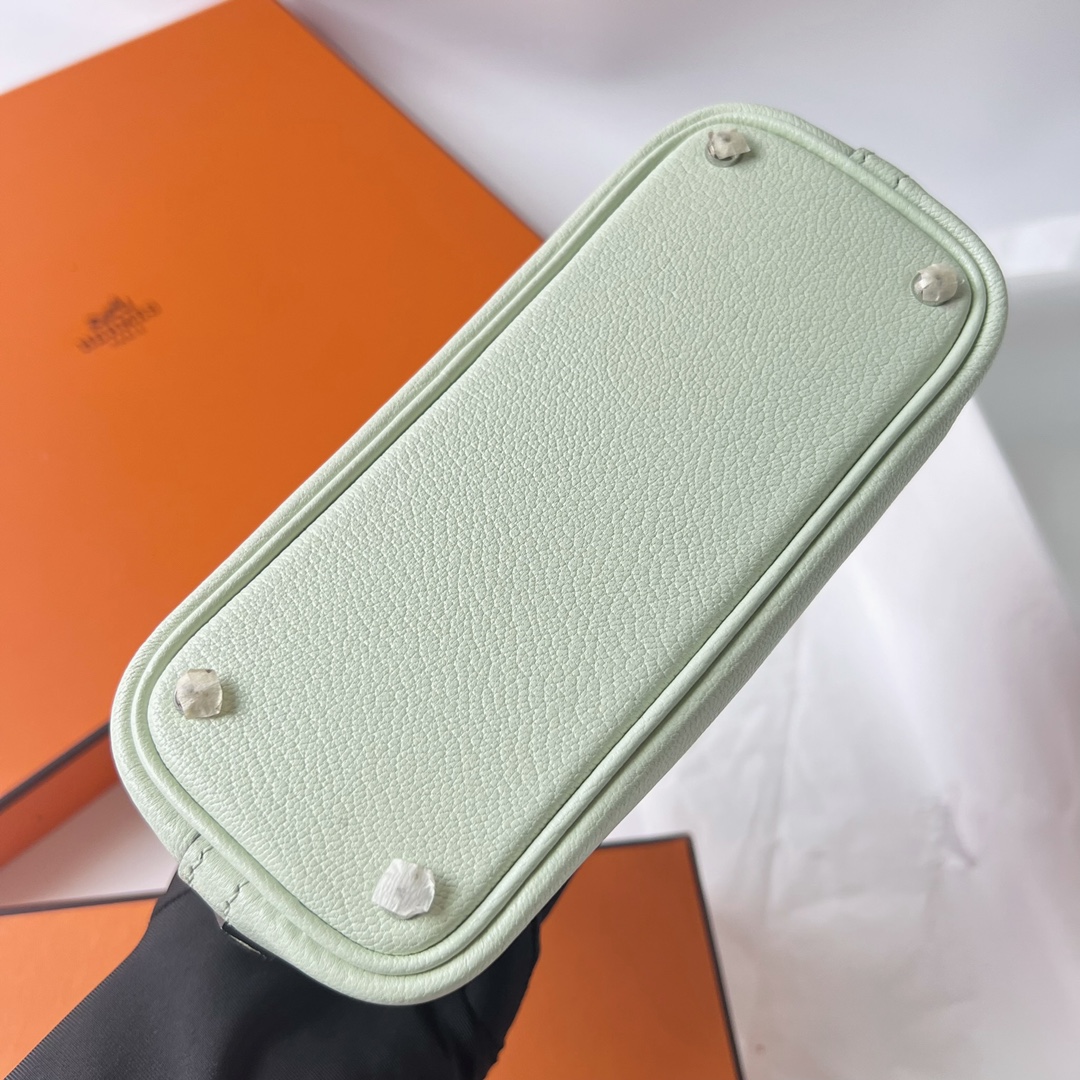 Mini Bolide 20cm Chevre imported goatskin 0S bubble green silver buckle fully handmade wax stitching Phw customized✈️ - Image 8