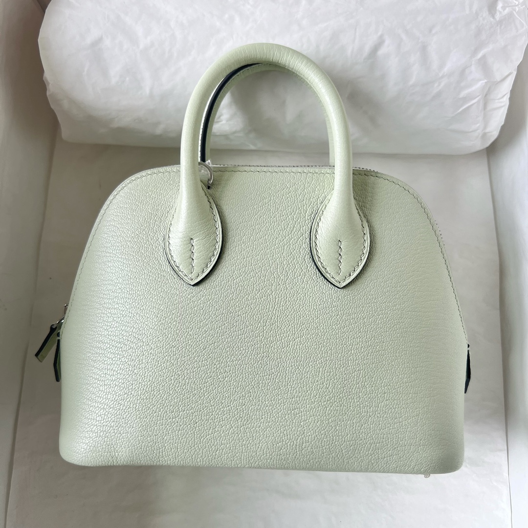 Mini Bolide 20cm Chevre imported goatskin 0S bubble green silver buckle fully handmade wax stitching Phw customized✈️ - Image 9