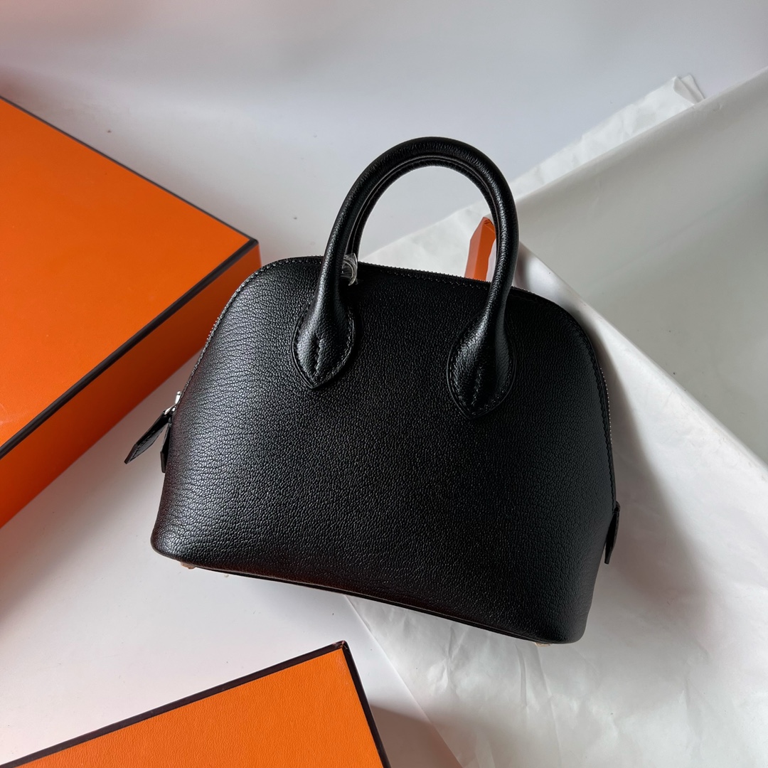 Mini Bolide 20cm Chevre imported goatskin Ck89 black silver buckle fully handmade wax stitching Phw Stock