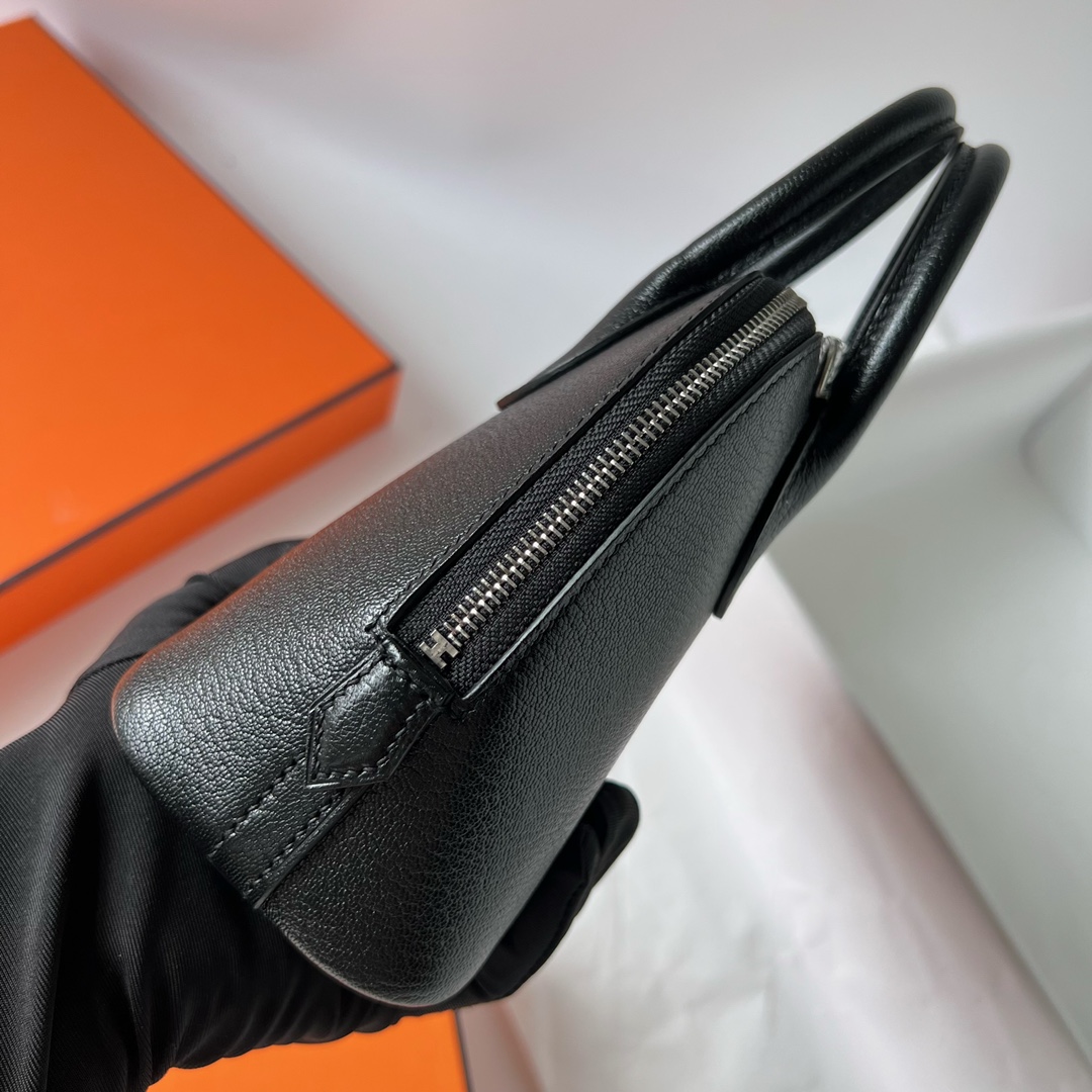 Mini Bolide 20cm Chevre imported goatskin Ck89 black silver buckle fully handmade wax stitching Phw Stock - Image 5