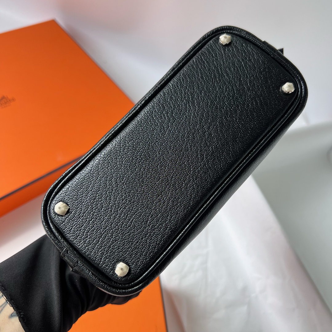 Mini Bolide 20cm Chevre imported goatskin Ck89 black silver buckle fully handmade wax stitching Phw Stock - Image 8