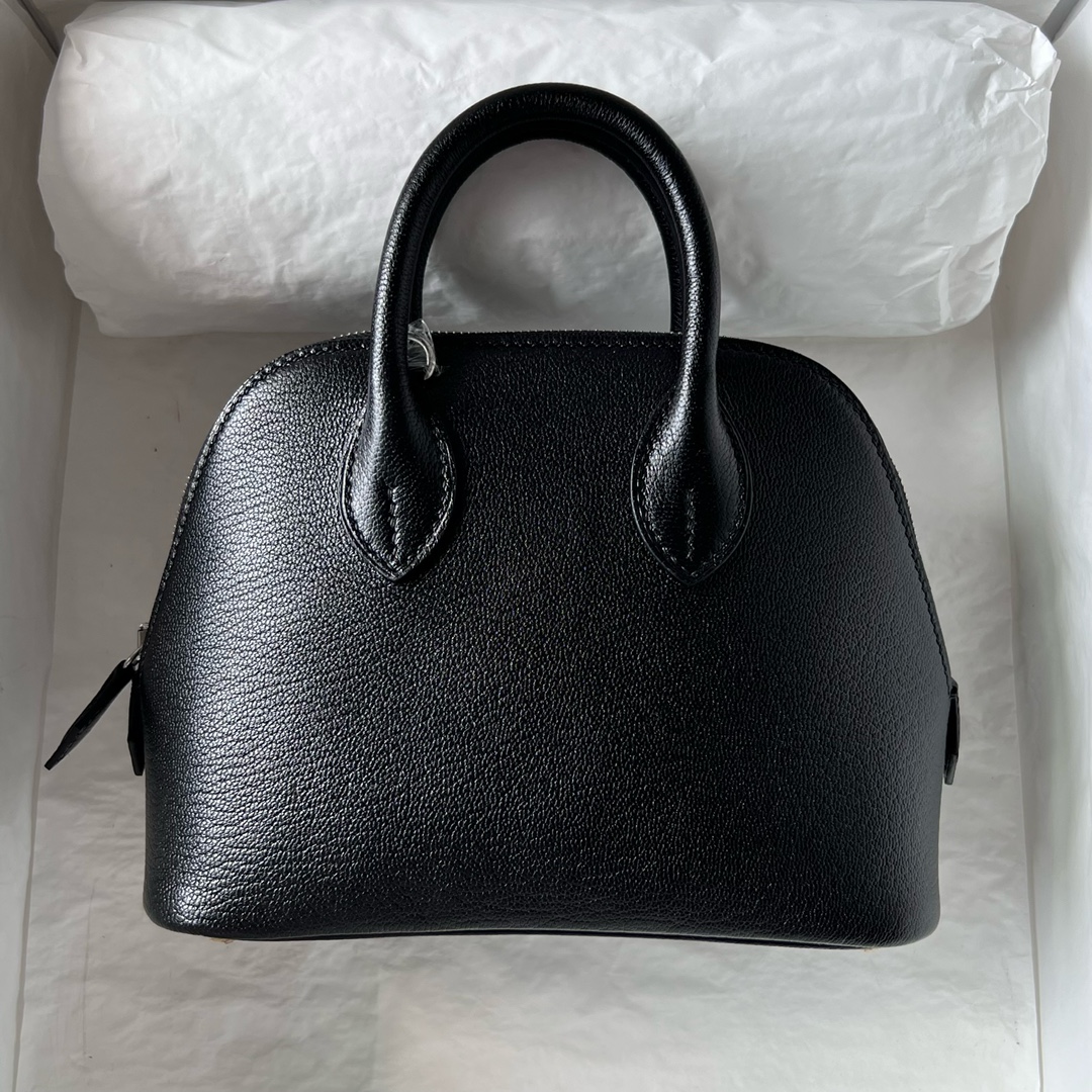 Mini Bolide 20cm Chevre imported goatskin Ck89 black silver buckle fully handmade wax stitching Phw Stock - Image 9