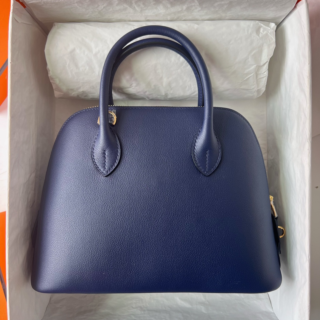 Bolide 25cm Evercolor 73 sapphire blue inner spelled i7 glazed blue gold buckle fully handmade wax stitching Ghw customized✈️