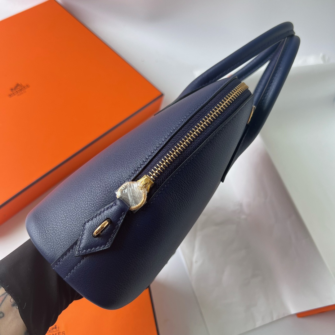 Bolide 25cm Evercolor 73 sapphire blue inner spelled i7 glazed blue gold buckle fully handmade wax stitching Ghw customized✈️ - Image 5