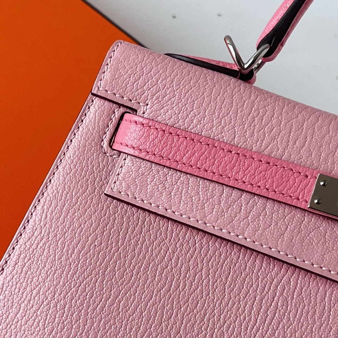 Kelly 25cm Chevre HSS Imported goatskin 3Q new pink/1Q milkshake powder silver buckle fully handmade wax stitching Phw customized✈️ - Image 2