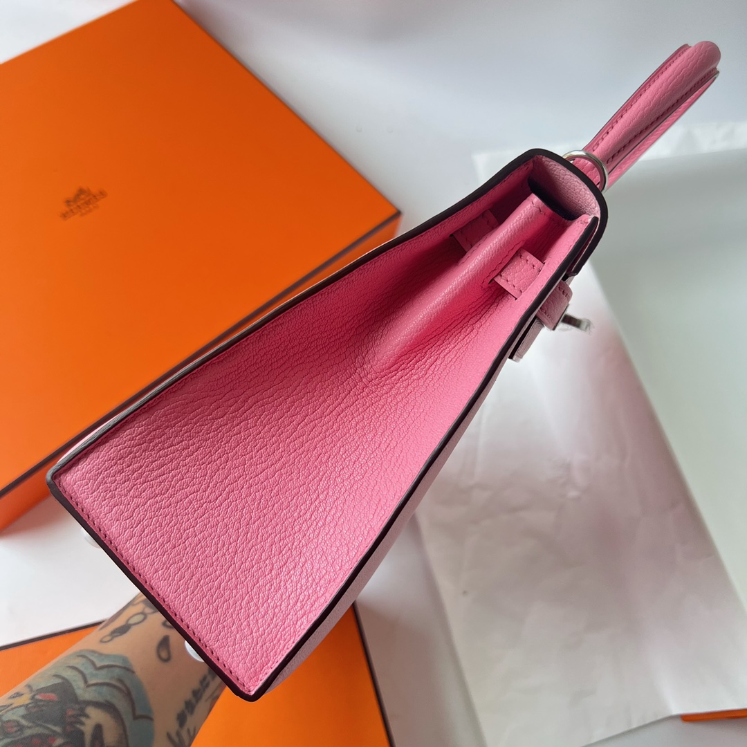 Kelly 25cm Chevre HSS Imported goatskin 3Q new pink/1Q milkshake powder silver buckle fully handmade wax stitching Phw customized✈️ - Image 3