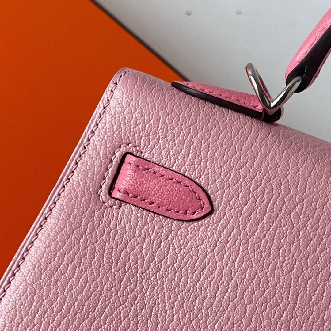 Kelly 25cm Chevre HSS Imported goatskin 3Q new pink/1Q milkshake powder silver buckle fully handmade wax stitching Phw customized✈️ - Image 5