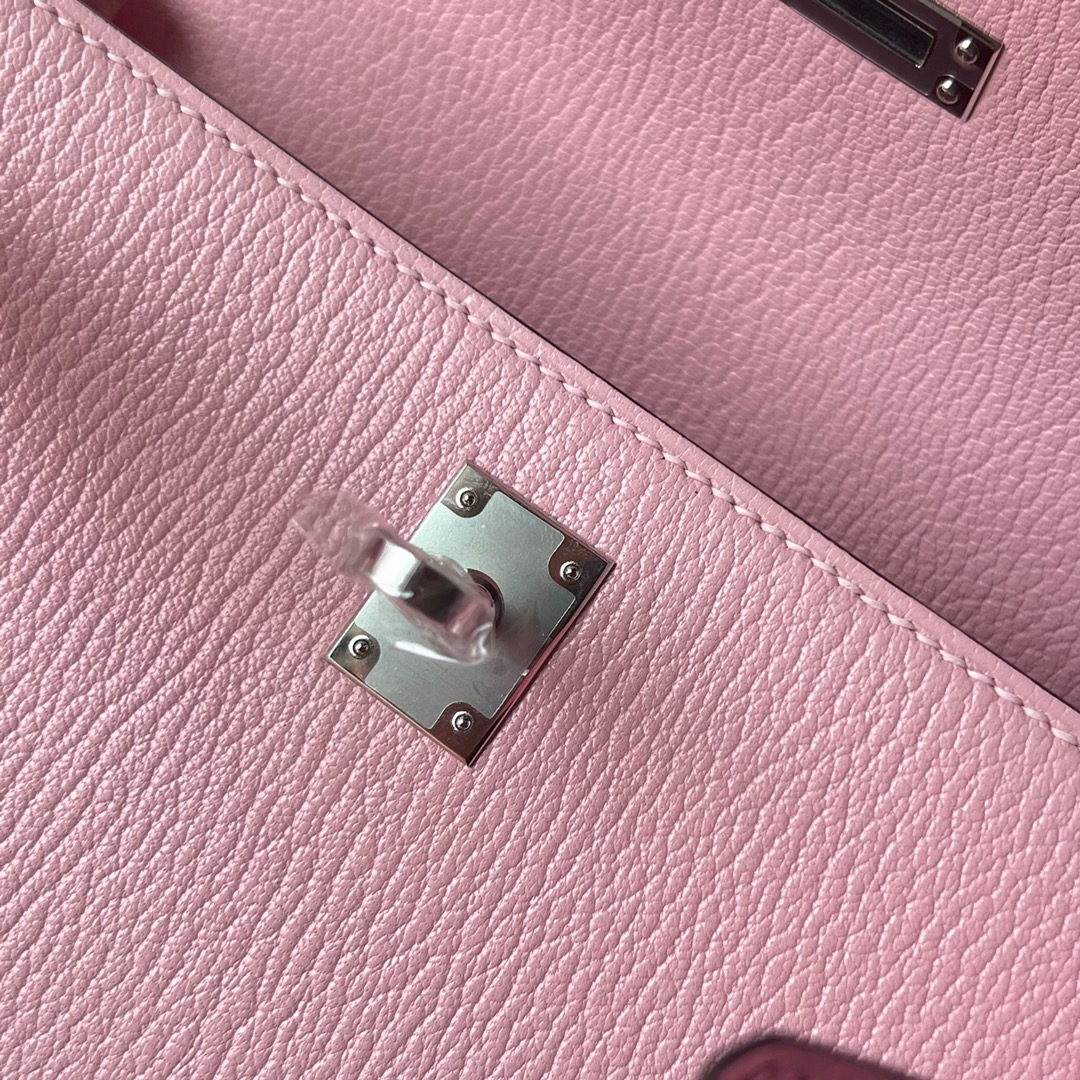 Kelly 25cm Chevre HSS Imported goatskin 3Q new pink/1Q milkshake powder silver buckle fully handmade wax stitching Phw customized✈️ - Image 6