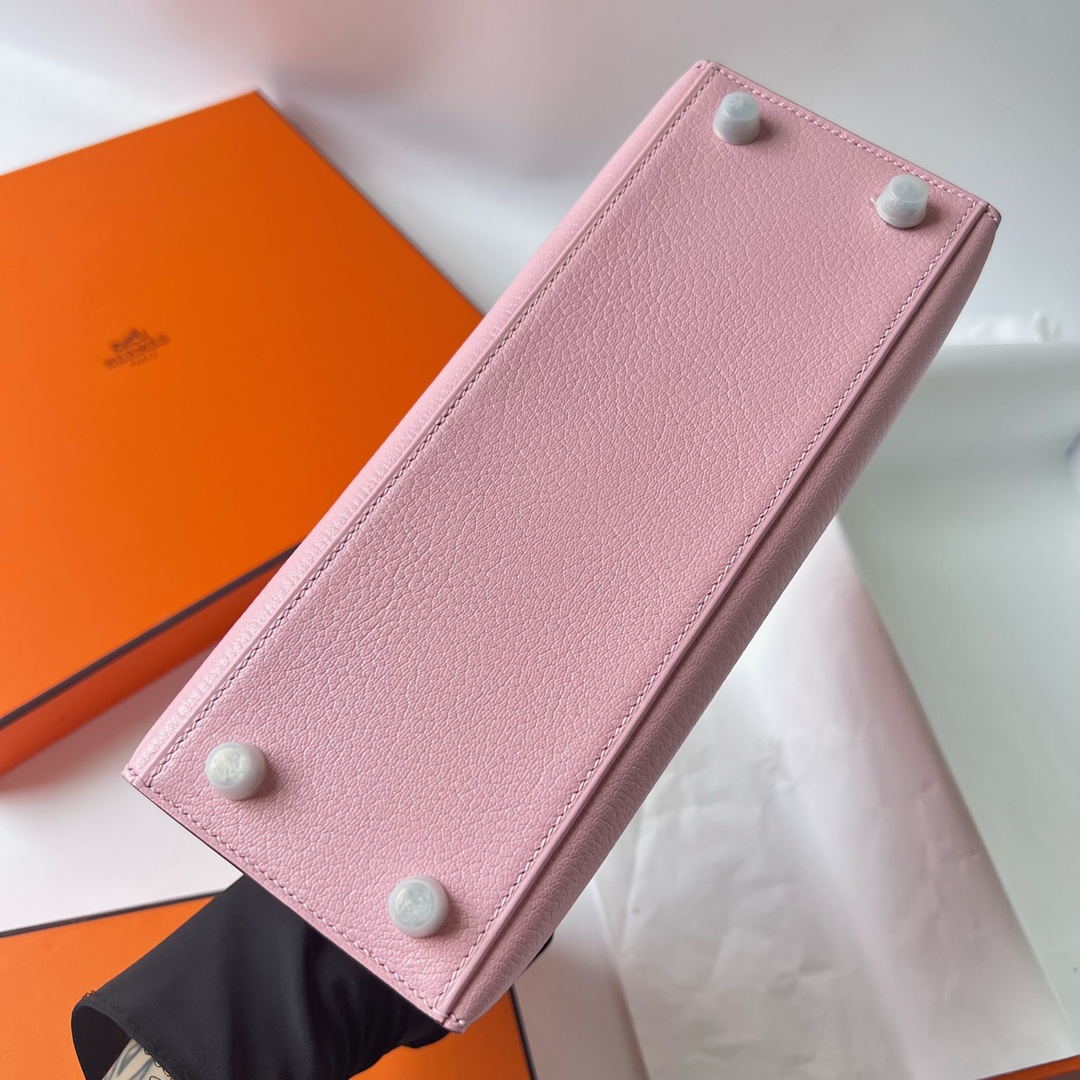 Kelly 25cm Chevre HSS Imported goatskin 3Q new pink/1Q milkshake powder silver buckle fully handmade wax stitching Phw customized✈️ - Image 8