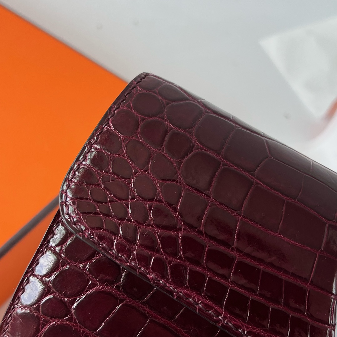 Pig Nose Clutch 25cm Glossy Nile Crocodile Ck57 Bordeaux Wine Red Silver Buckle Fully Handmade Wax Thread Phw Stock - Image 2