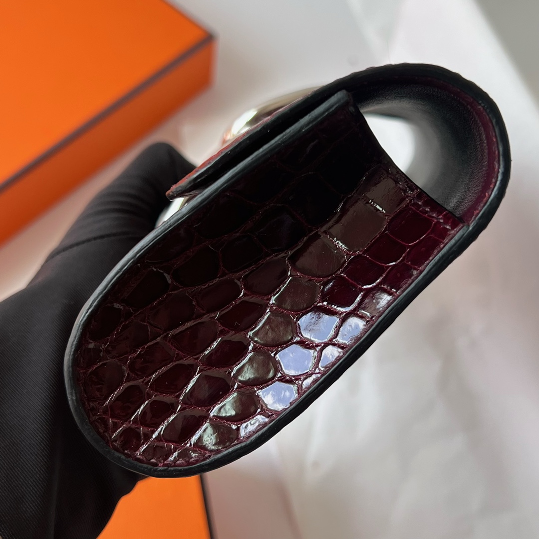Pig Nose Clutch 25cm Glossy Nile Crocodile Ck57 Bordeaux Wine Red Silver Buckle Fully Handmade Wax Thread Phw Stock - Image 3
